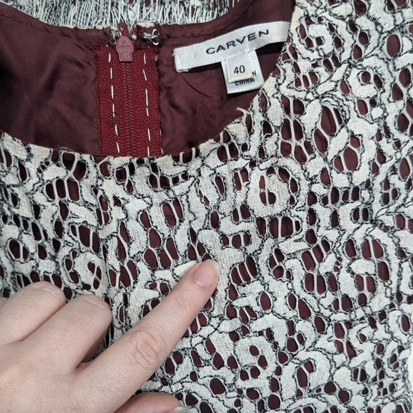 Carven White Lace Long Sleeve Dress with Red Lining - Size 8/40 - Picture 4 of 13